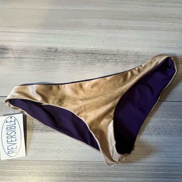 Water Glamour Swimwear Reversible Black Bikini Bottom Purple to Gold Size Large - Picture 5 of 5